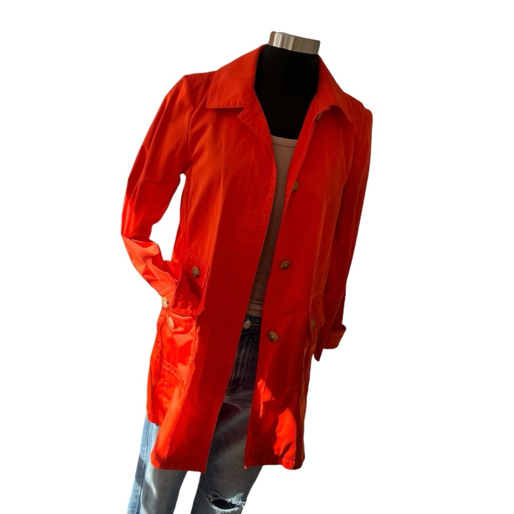 Talbots orange mid length trench coat yellow accent piping size 2